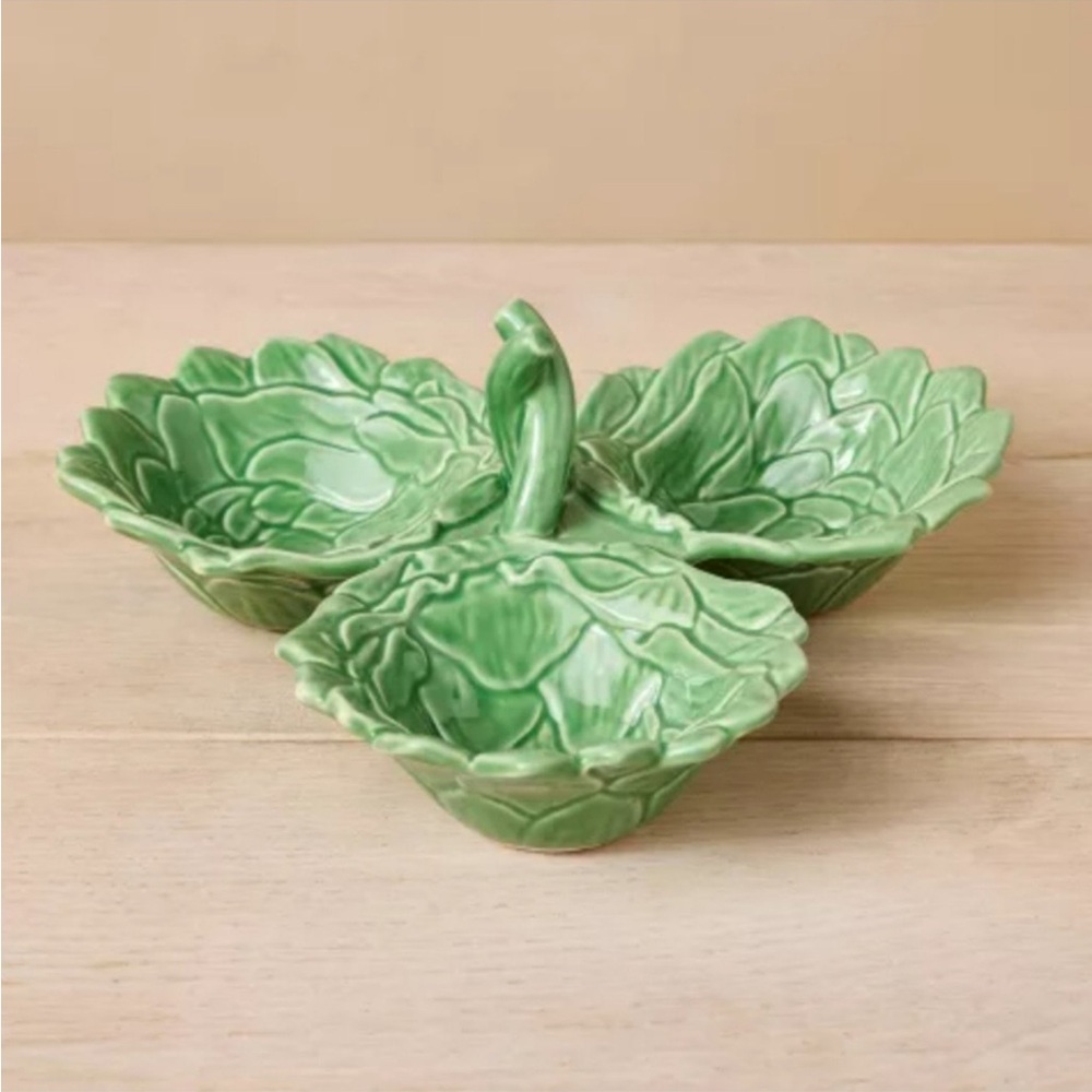 COPY - 10oz Artichoke Three Section Stoneware Serving Bowl Green - John Derian